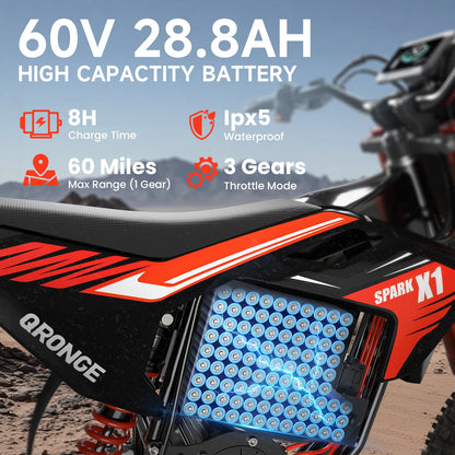 Qronge X1 Spark M Electric Dirt Bike | 4500W | 60V | Long Range
